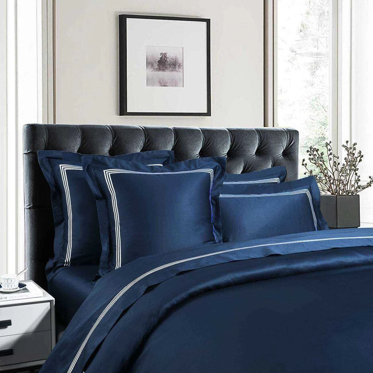 Ritz 1000 TC Embroidered Navy With White Quilt Cov 2 Ritz 1000 TC Embroidered Navy With White Quilt Cov - Image 2