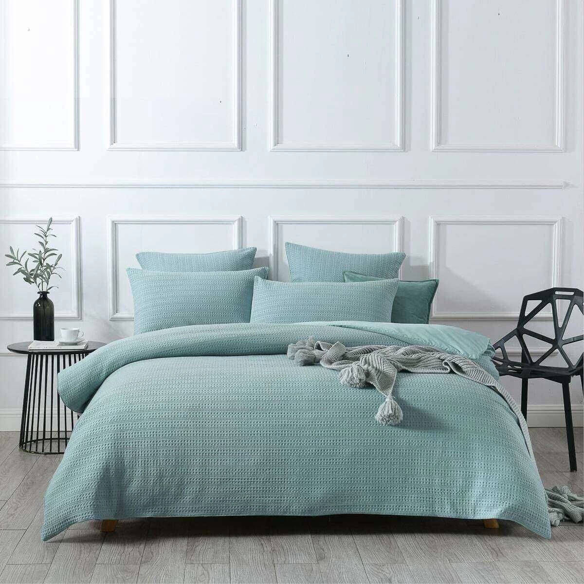 Jax Chunky Waffle Blue Quilt Cover Set 1 Jax Chunky Waffle Blue Quilt Cover Set