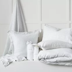 Antwerp Linen Fitted Sheet - White & Charcoal -Bedding Specialty Shop 1117256303 b