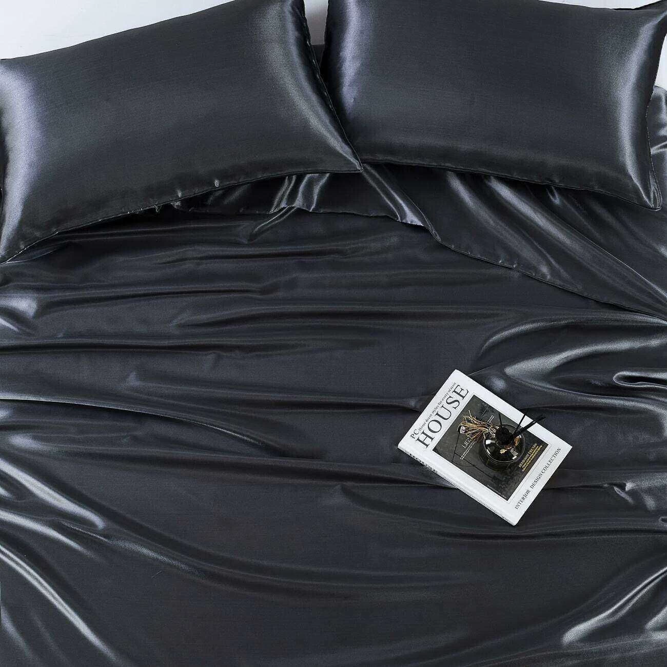 Satin Quilt Cover Set Charcoal 3 Satin Quilt Cover Set Charcoal - Image 3