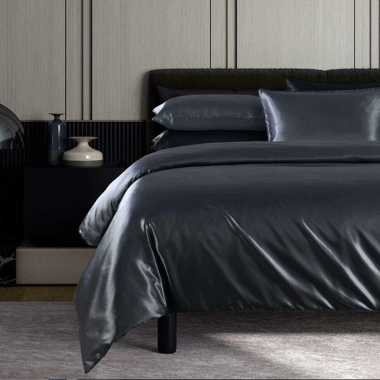 Satin Quilt Cover Set Charcoal 1 Satin Quilt Cover Set Charcoal