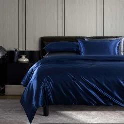 Satin Quilt Cover Set Navy