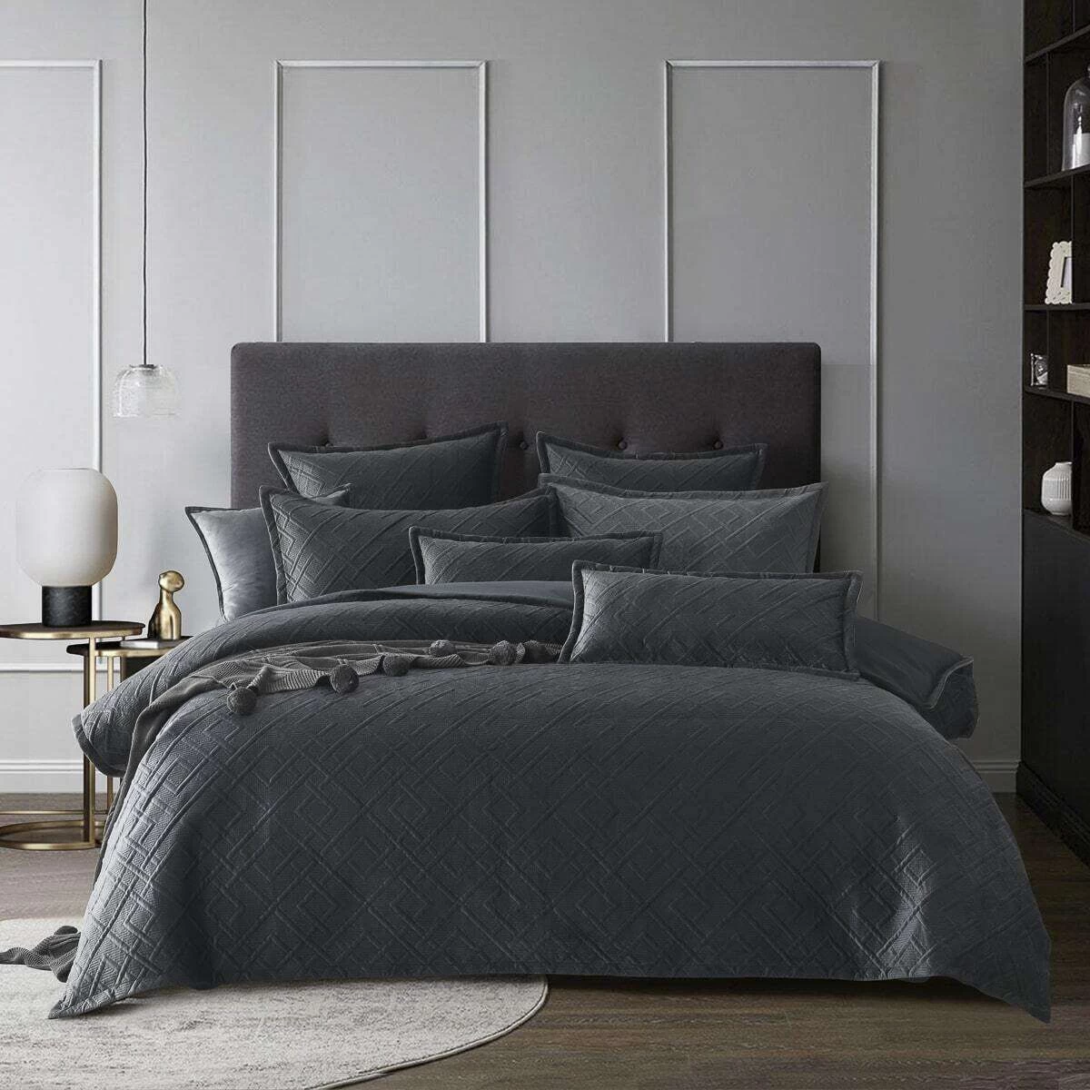 Kolt Quilt Cover Set Charcoal 1 Kolt Quilt Cover Set Charcoal