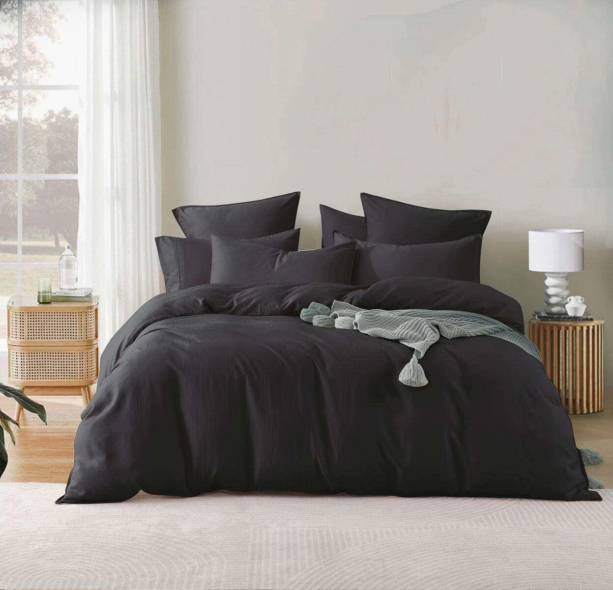 Bamboo Linen Quilt Cover Set Charcoal 2 Bamboo Linen Quilt Cover Set Charcoal - Image 2