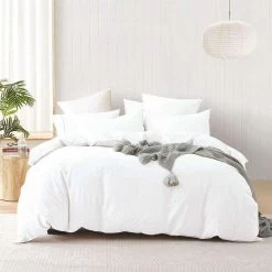 Stone Washed Quilt Cover Set White
