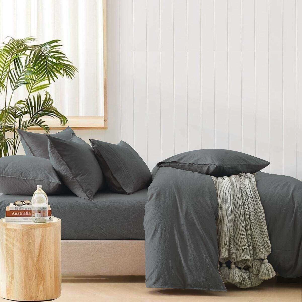 Stone Washed Fitted Sheet Charcoal 1 Stone Washed Fitted Sheet Charcoal