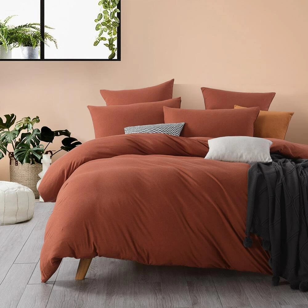 Jersey Quilt Cover Set Rust 1 Jersey Quilt Cover Set Rust